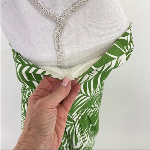 SOLD Milly of New York Linen Strapless Dress Size 8 Green & White Palm - Picture 3 of 14